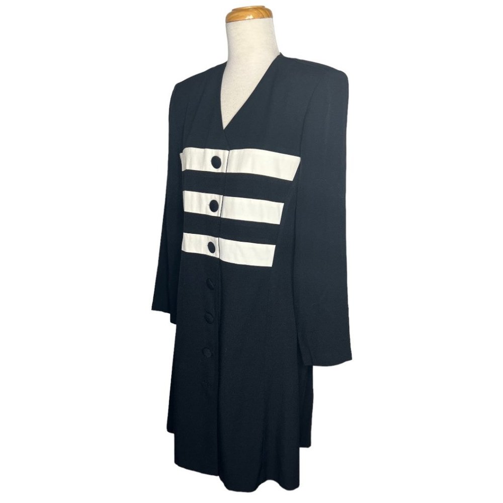 Louis Snyder and Dani Max Vintage 80s Black and White Striped Blazer Dress Size - Picture 5 of 7